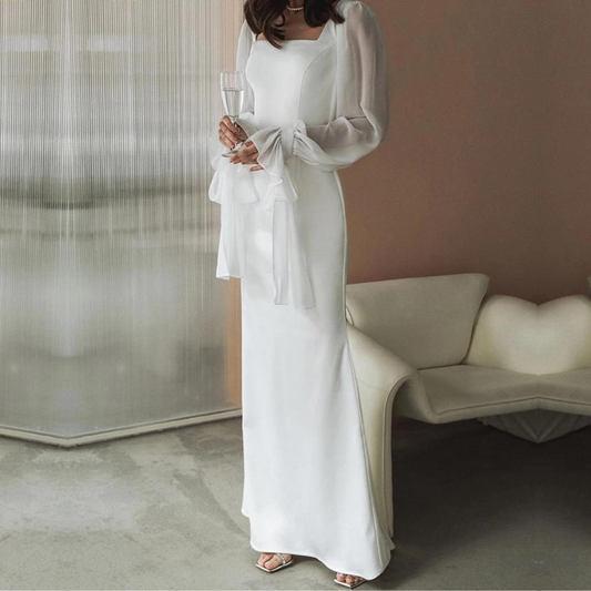 Serena | Square-Neck Lantern-Sleeve Maxi Dress