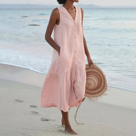 Isla | Sleeveless Tiered Button-Front Midi Dress