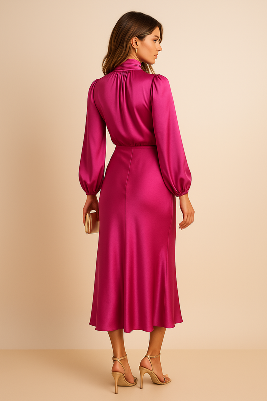 Chloe | Satin High-Neck Midi Dress