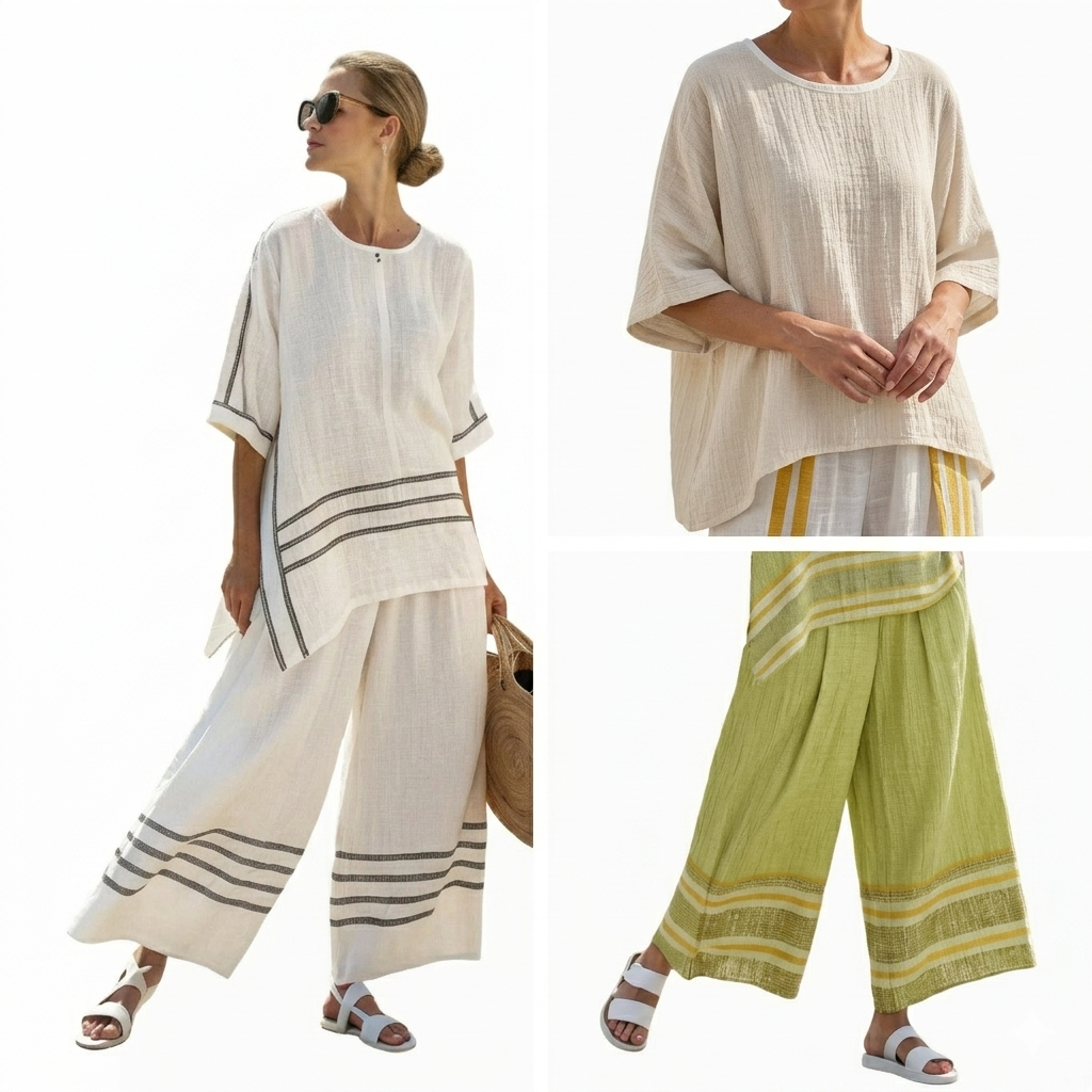 Sloane | Colourblock Linen Top and Wide-Leg Pant Set
