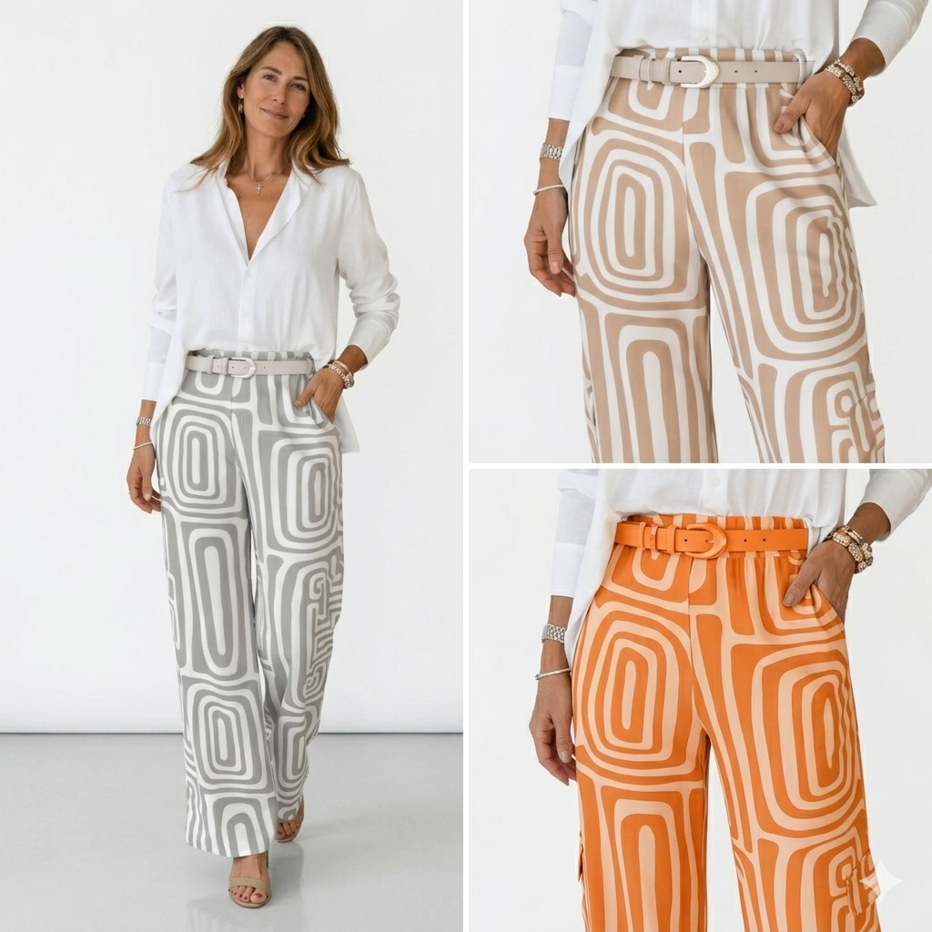 Dianne | Long Sleeve Shirt and Abstract Trouser Set | Belt Included