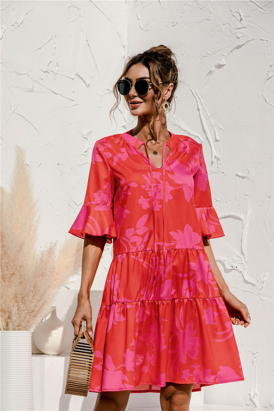 Madison | Tiered V-Neck Flutter-Sleeve Dress