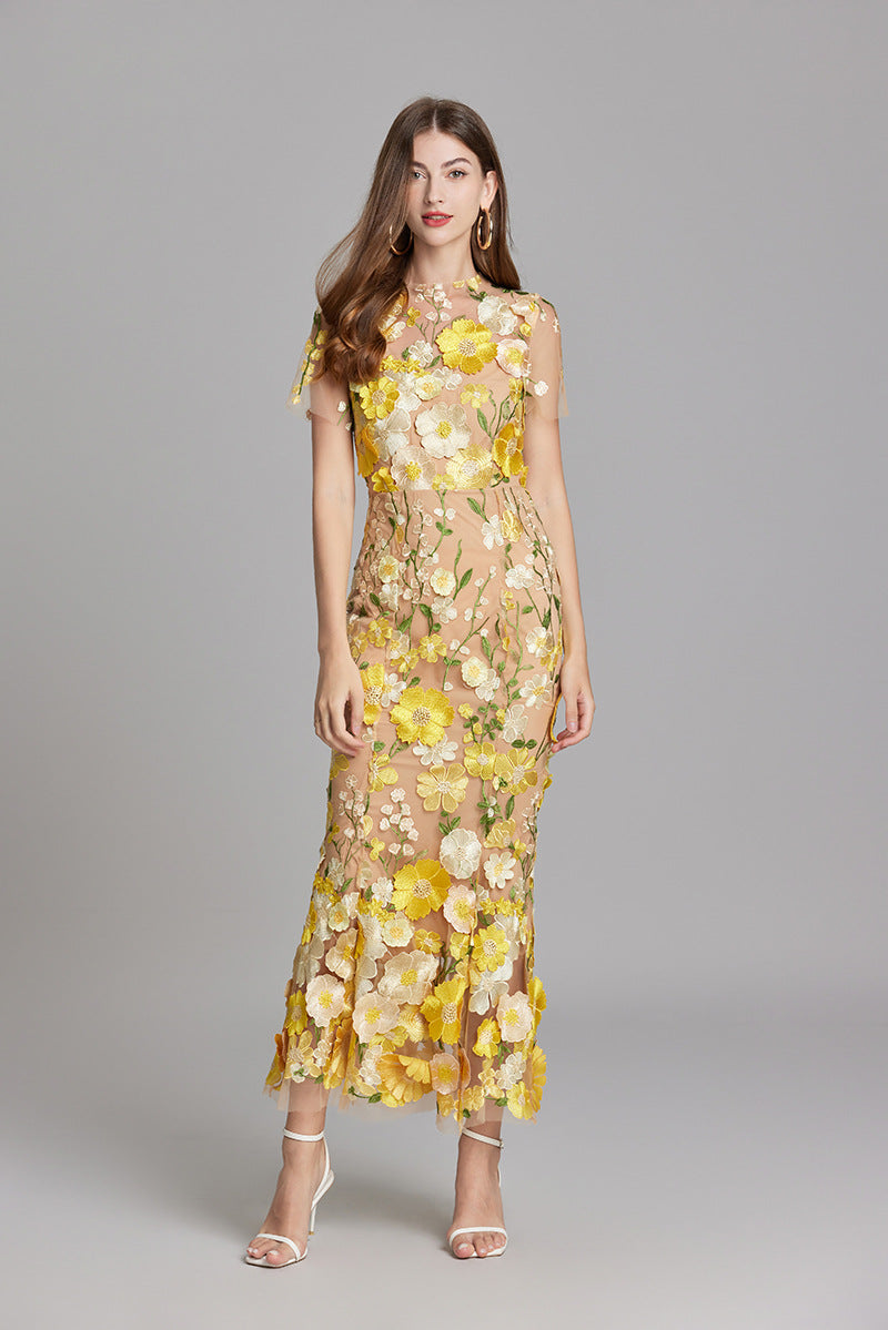 Eliana | 3D Floral Applique Maxi Dress