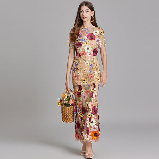 Eliana | 3D Floral Applique Maxi Dress