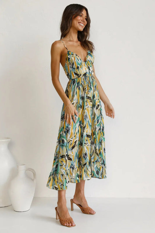 Chloe | Abstract Strappy Midi Dress