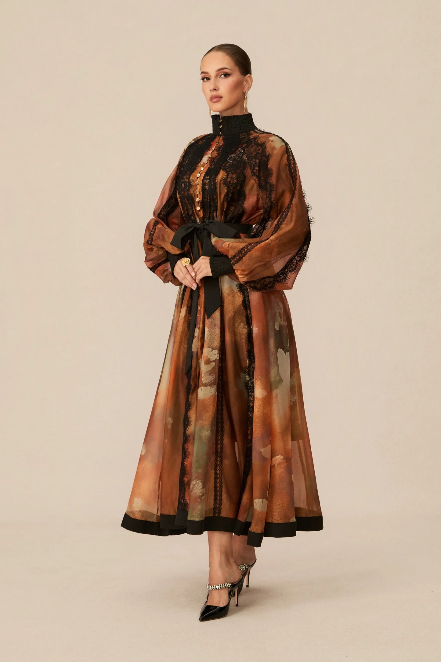 Isabella | Lace-Trimmed Organza Maxi Dress