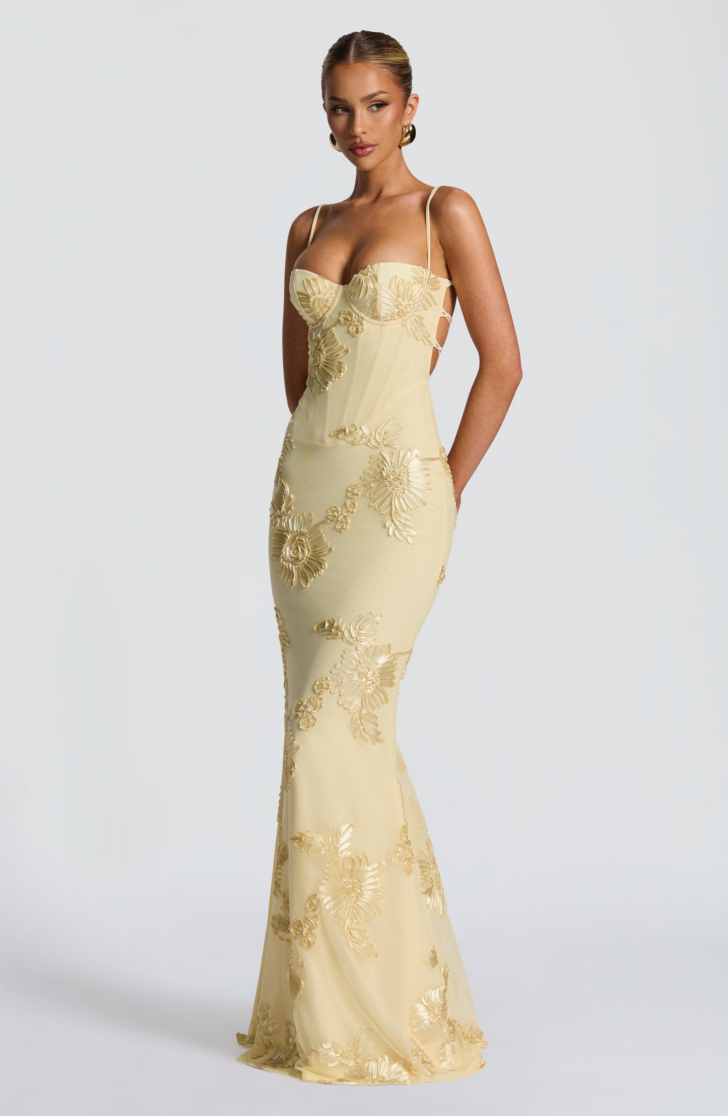 Taya | Floral Appliqué Corset Maxi Dress