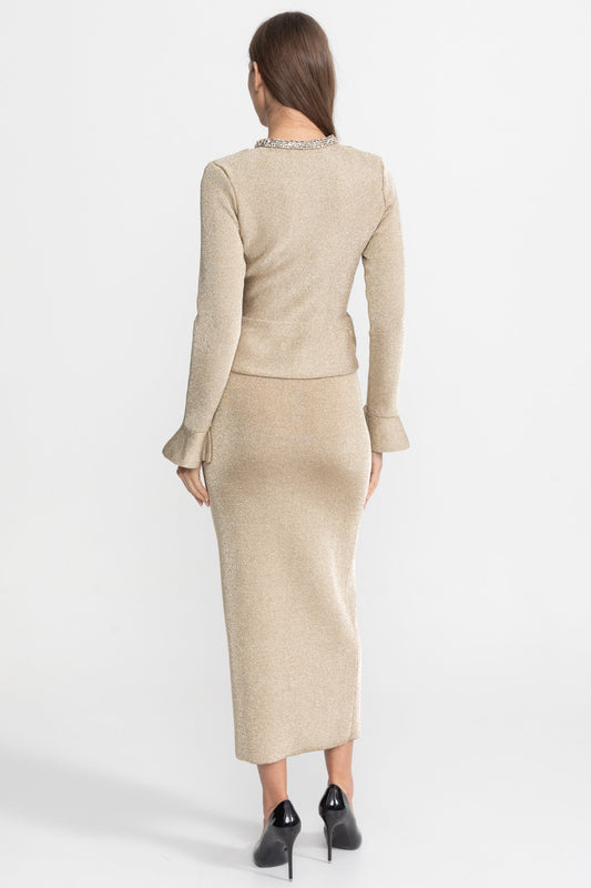 Cleo | Shimmer Knit Peplum Midi Dress