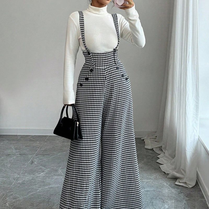 Trisha | Houndstooth Wide-Leg Pinafore Pants