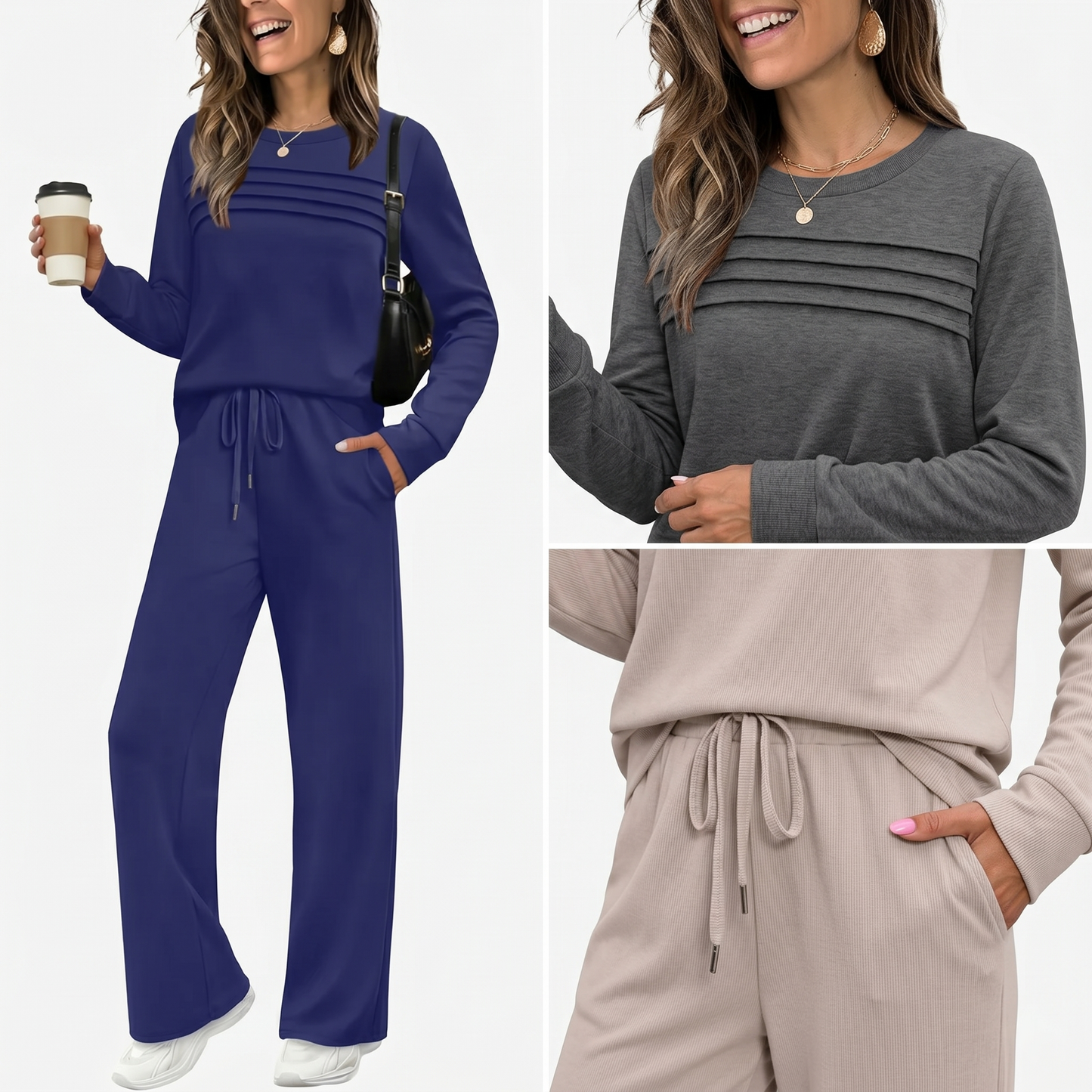 Helena | Crew Neck Sweater and Drawstring Pants Set