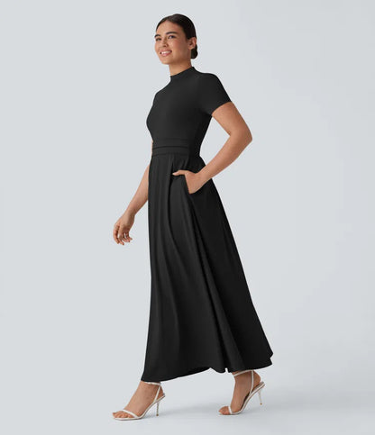 Mikaela | Mock-Neck Pleated Maxi Dress