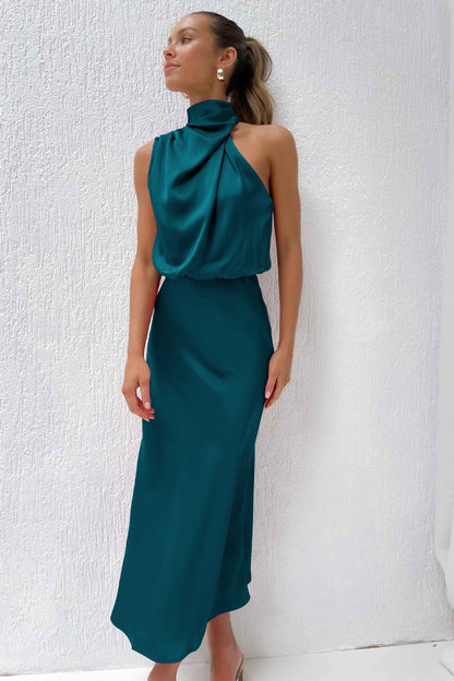 Sadie | Drape Neck Halter Maxi Dress