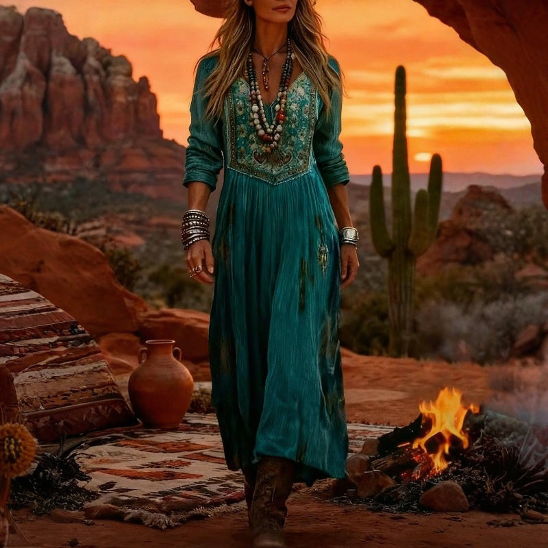 Anabeth | Floral Embroidered Boho Maxi Dress