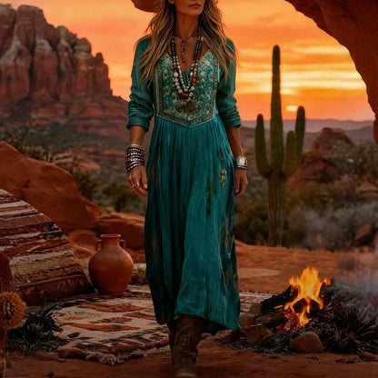 Anabeth | Floral Embroidered Boho Maxi Dress