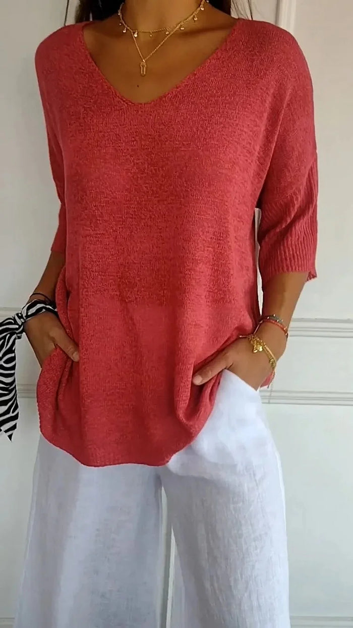 Abigail | V-Neck Knit Blouse