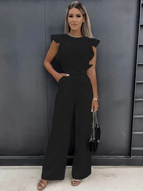 Lauren | Flutter-Sleeve Tie-Waist Jumpsuit