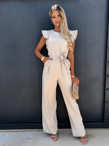 Lauren | Flutter-Sleeve Tie-Waist Jumpsuit