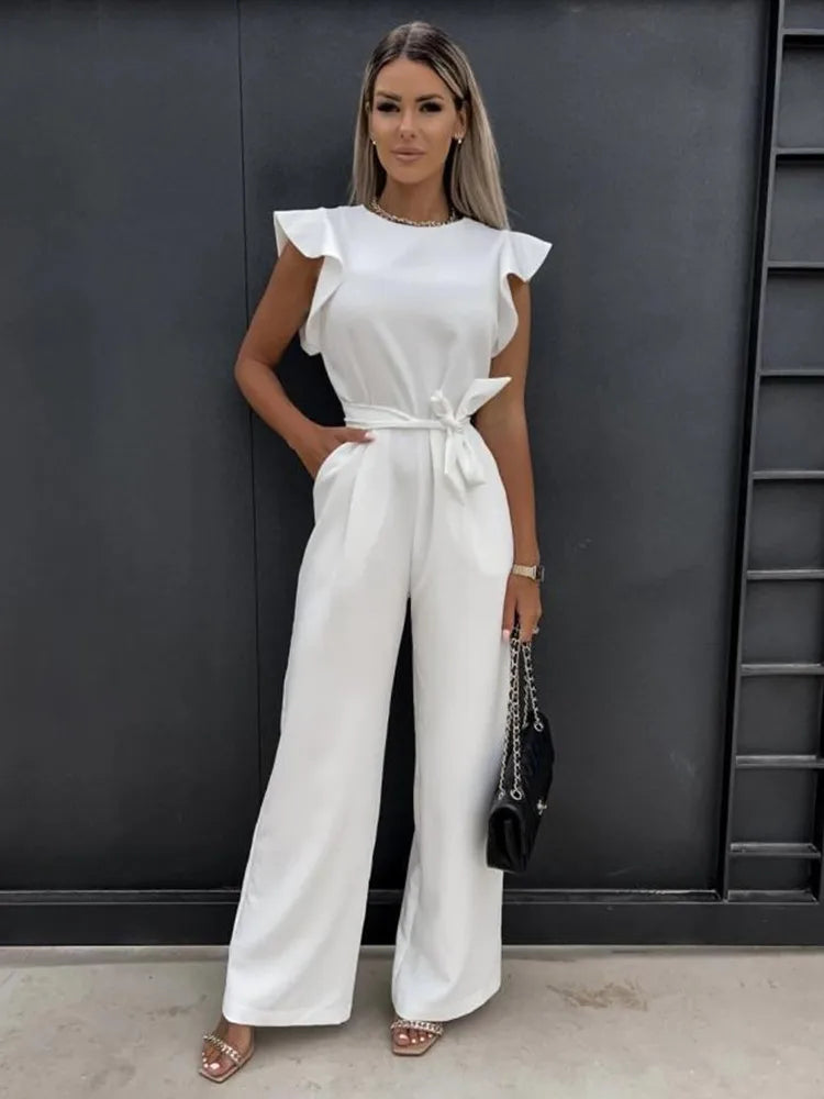 Lauren | Flutter-Sleeve Tie-Waist Jumpsuit