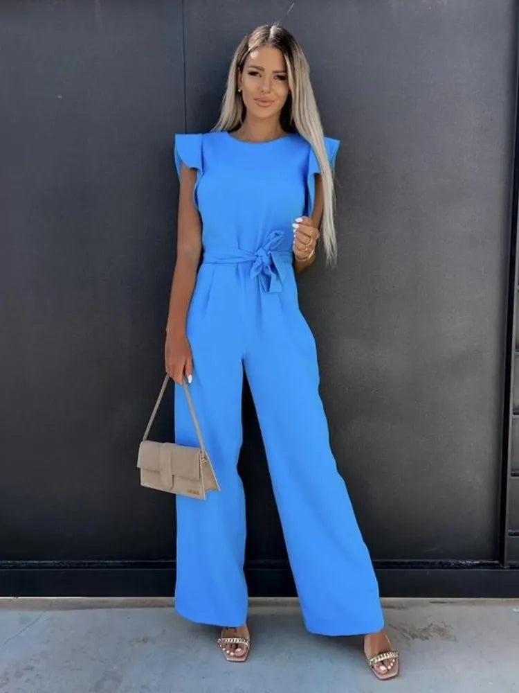 Lauren | Flutter-Sleeve Tie-Waist Jumpsuit