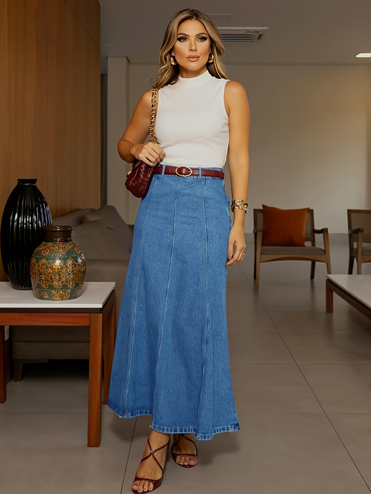 Sienna | Panel-Detail Denim Maxi Skirt