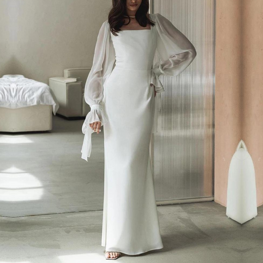 Serena | Square-Neck Lantern-Sleeve Maxi Dress