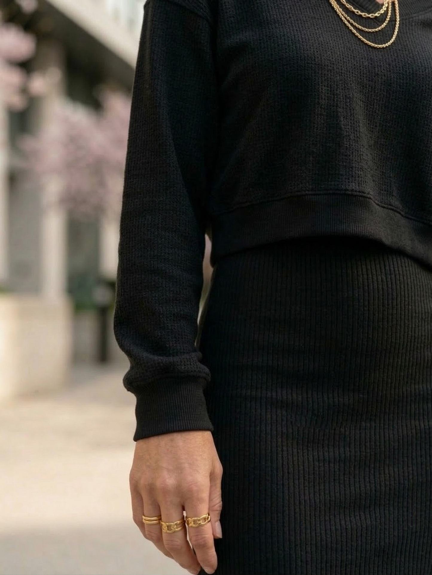 Isabella | Cropped Sweatshirt and Bodycon Midi Dress Set