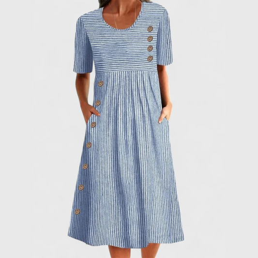 Eleanor | Striped Button Accent Midi Dress