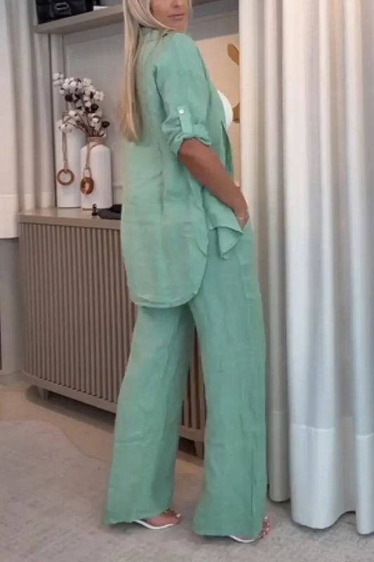 Freya | Button-Down Shirt and Wide-Leg Pants Set