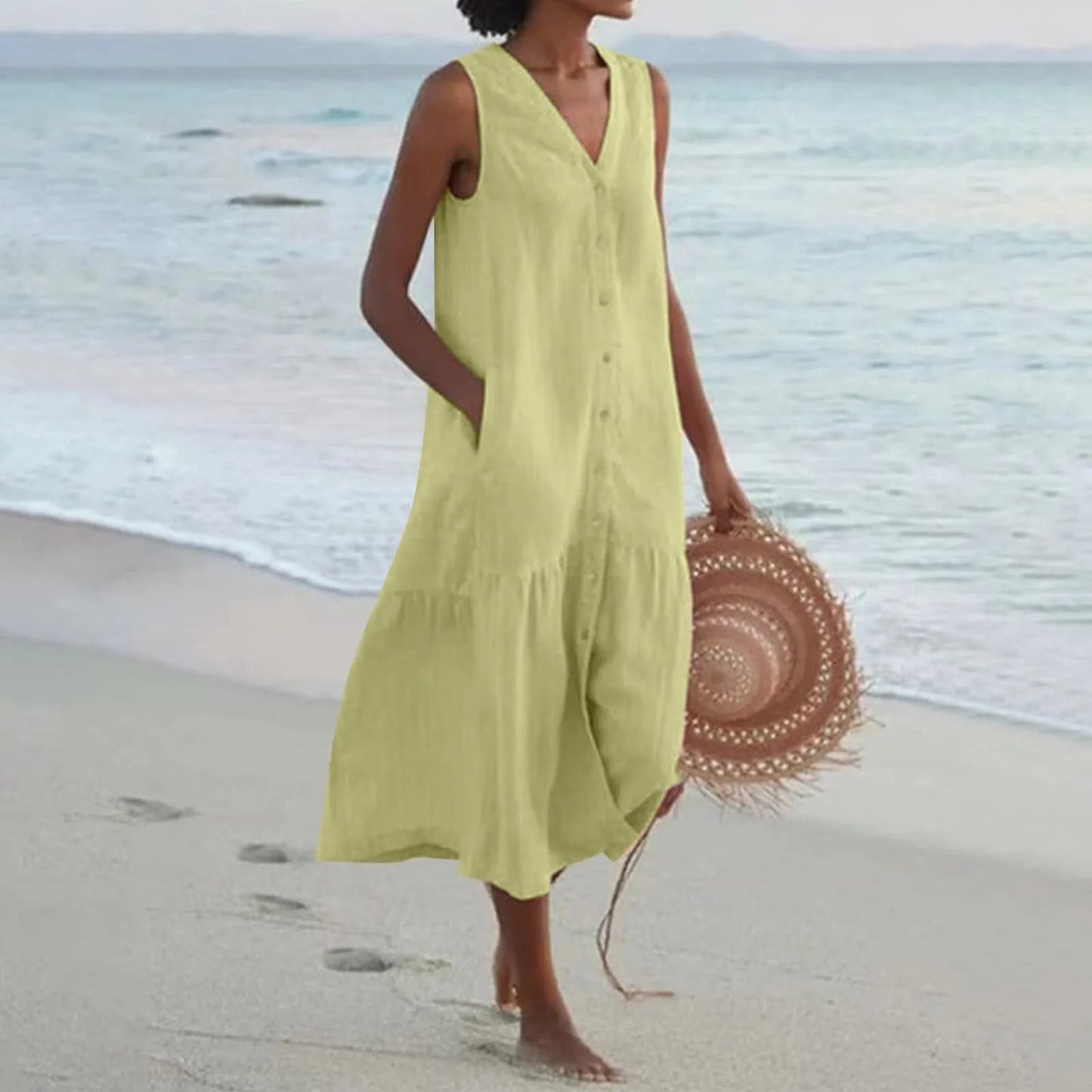 Isla | Sleeveless Tiered Button-Front Midi Dress