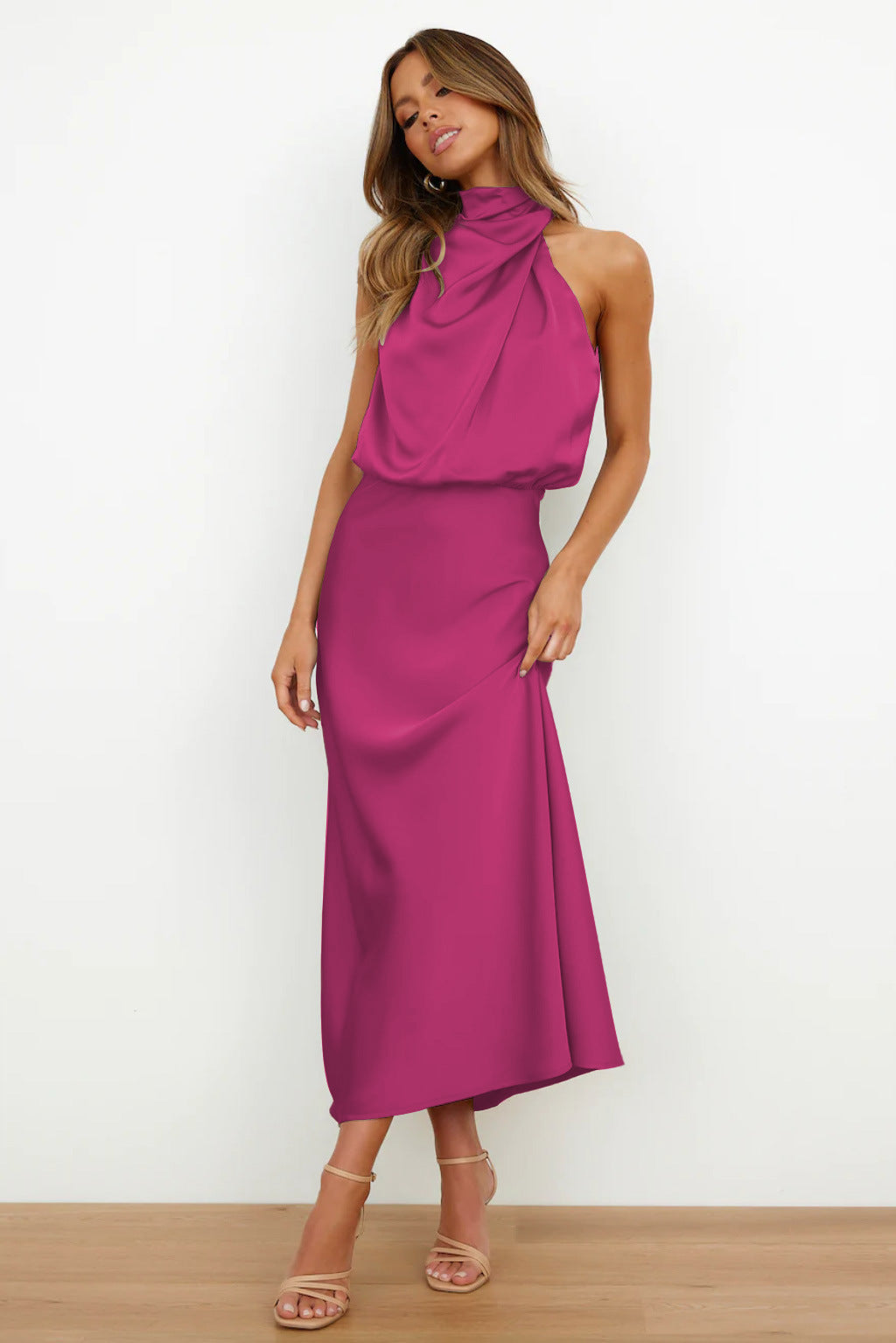 Sadie | Drape Neck Halter Maxi Dress