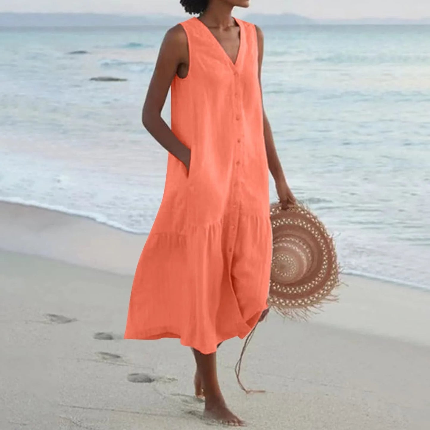 Isla | Sleeveless Tiered Button-Front Midi Dress