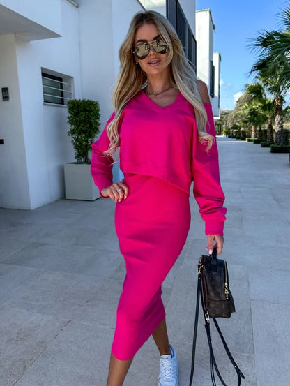Isabella | Cropped Sweatshirt and Bodycon Midi Dress Set