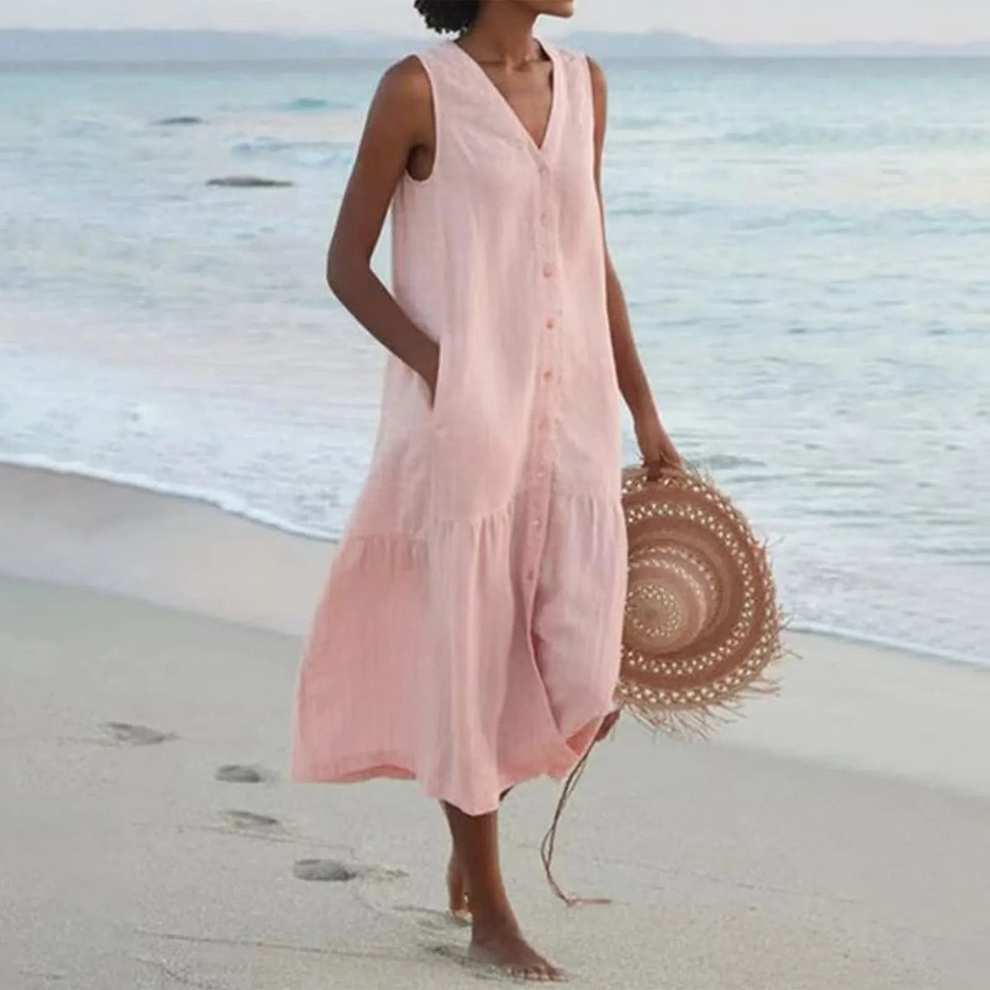 Isla | Sleeveless Tiered Button-Front Midi Dress