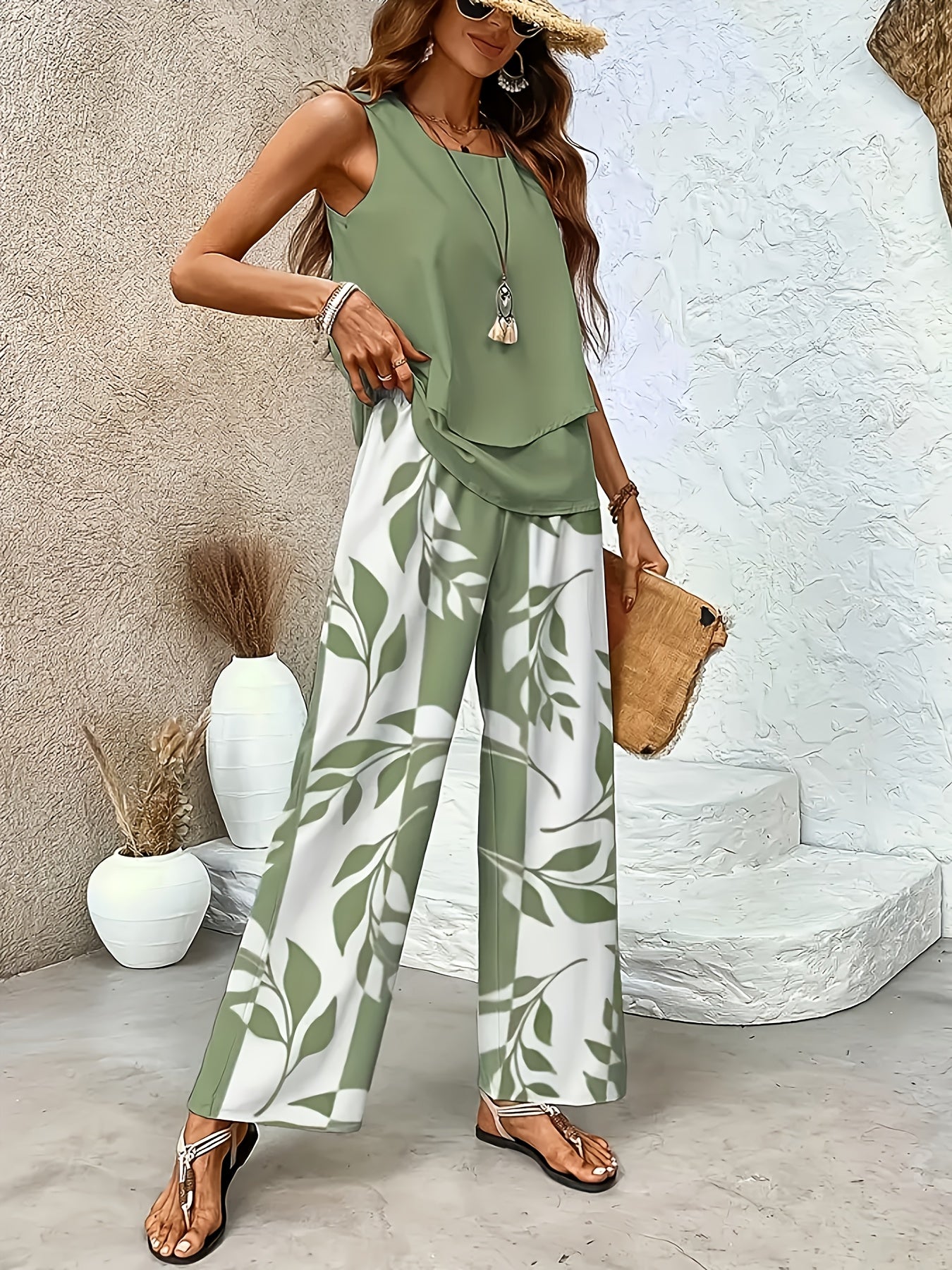 Amara | Sleeveless Top and Floral Pants Set