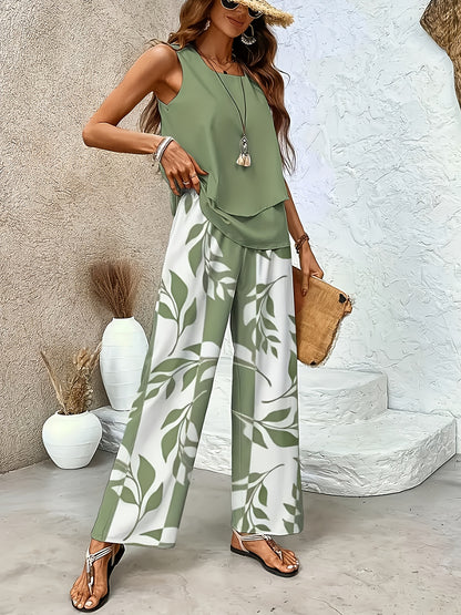 Amara | Sleeveless Top and Floral Pants Set