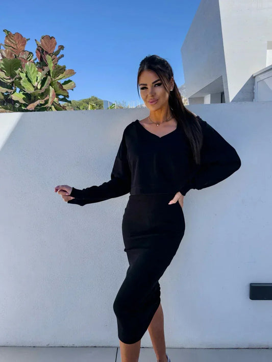 Isabella | Cropped Sweatshirt and Bodycon Midi Dress Set