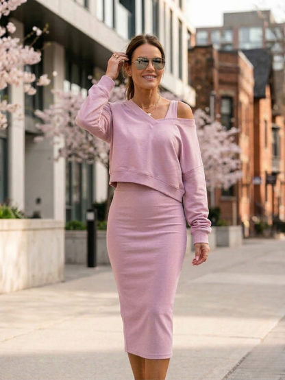 Isabella | Cropped Sweatshirt and Bodycon Midi Dress Set