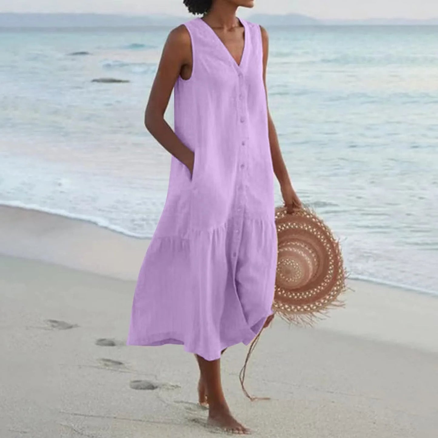 Isla | Sleeveless Tiered Button-Front Midi Dress