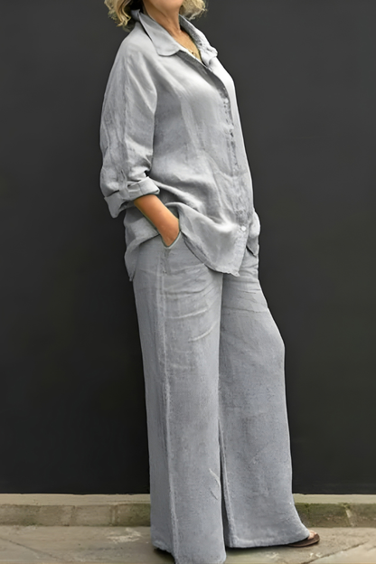 Freya | Button-Down Shirt and Wide-Leg Pants Set