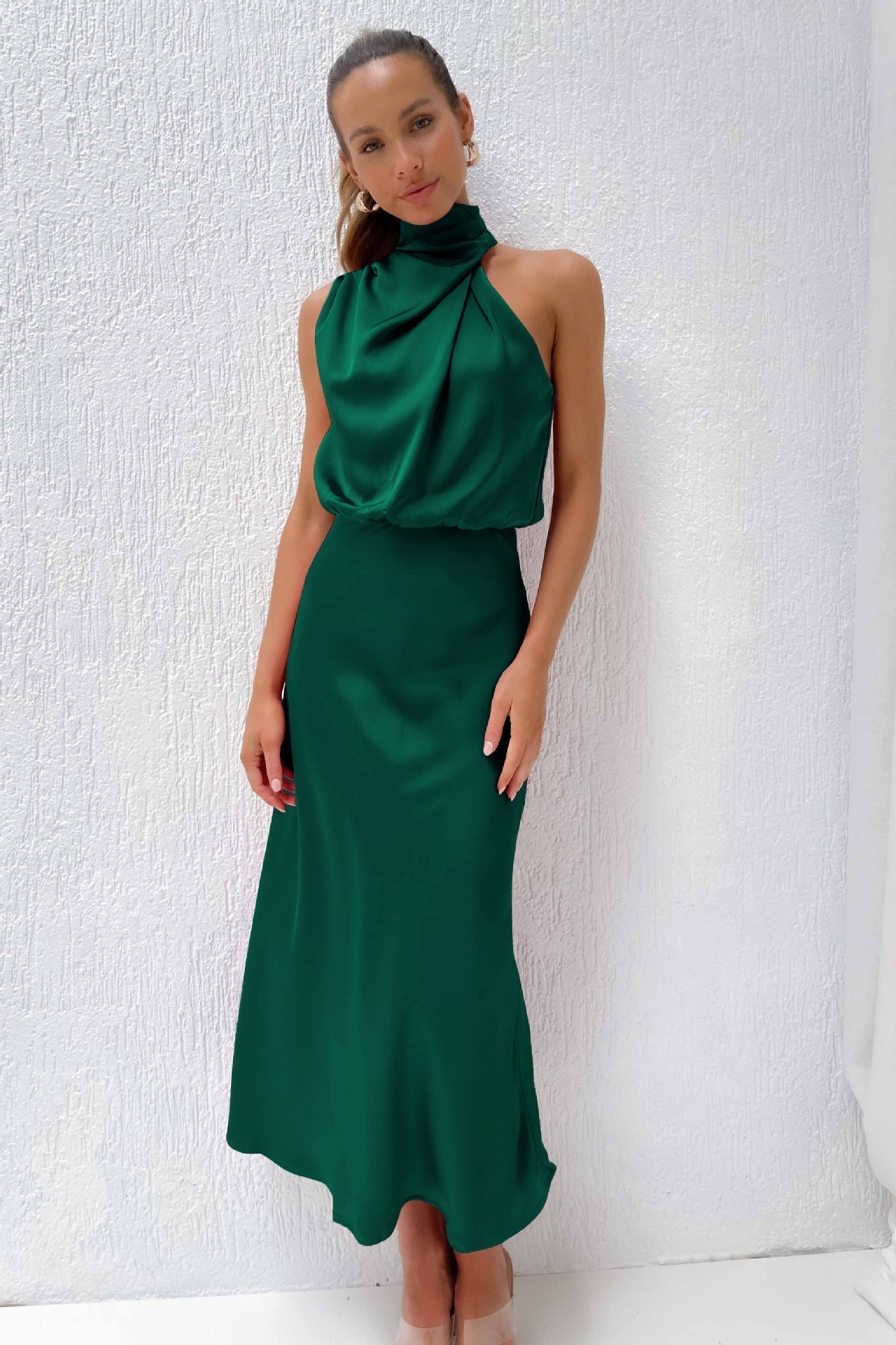 Sadie | Drape Neck Halter Maxi Dress