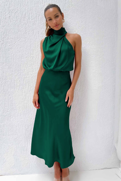 Sadie | Drape Neck Halter Maxi Dress