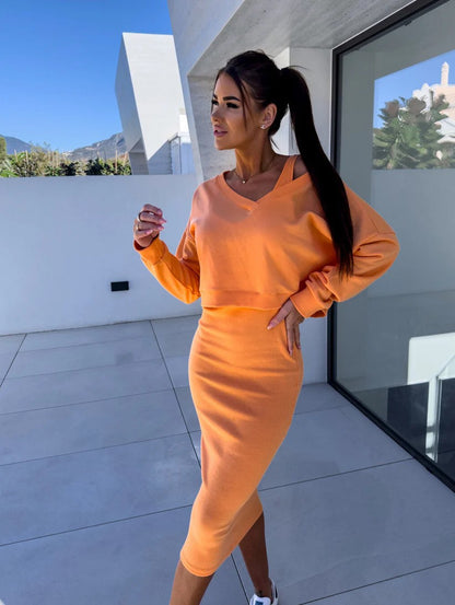 Isabella | Cropped Sweatshirt and Bodycon Midi Dress Set