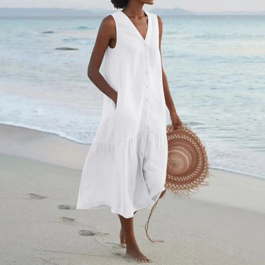 Isla | Sleeveless Tiered Button-Front Midi Dress