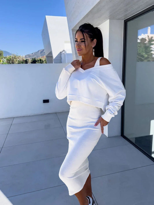 Isabella | Cropped Sweatshirt and Bodycon Midi Dress Set