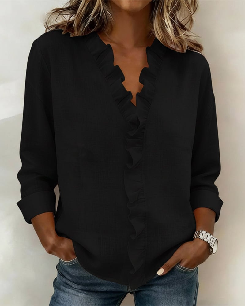 Sylvie | Ruffle-Front Button-Up Blouse