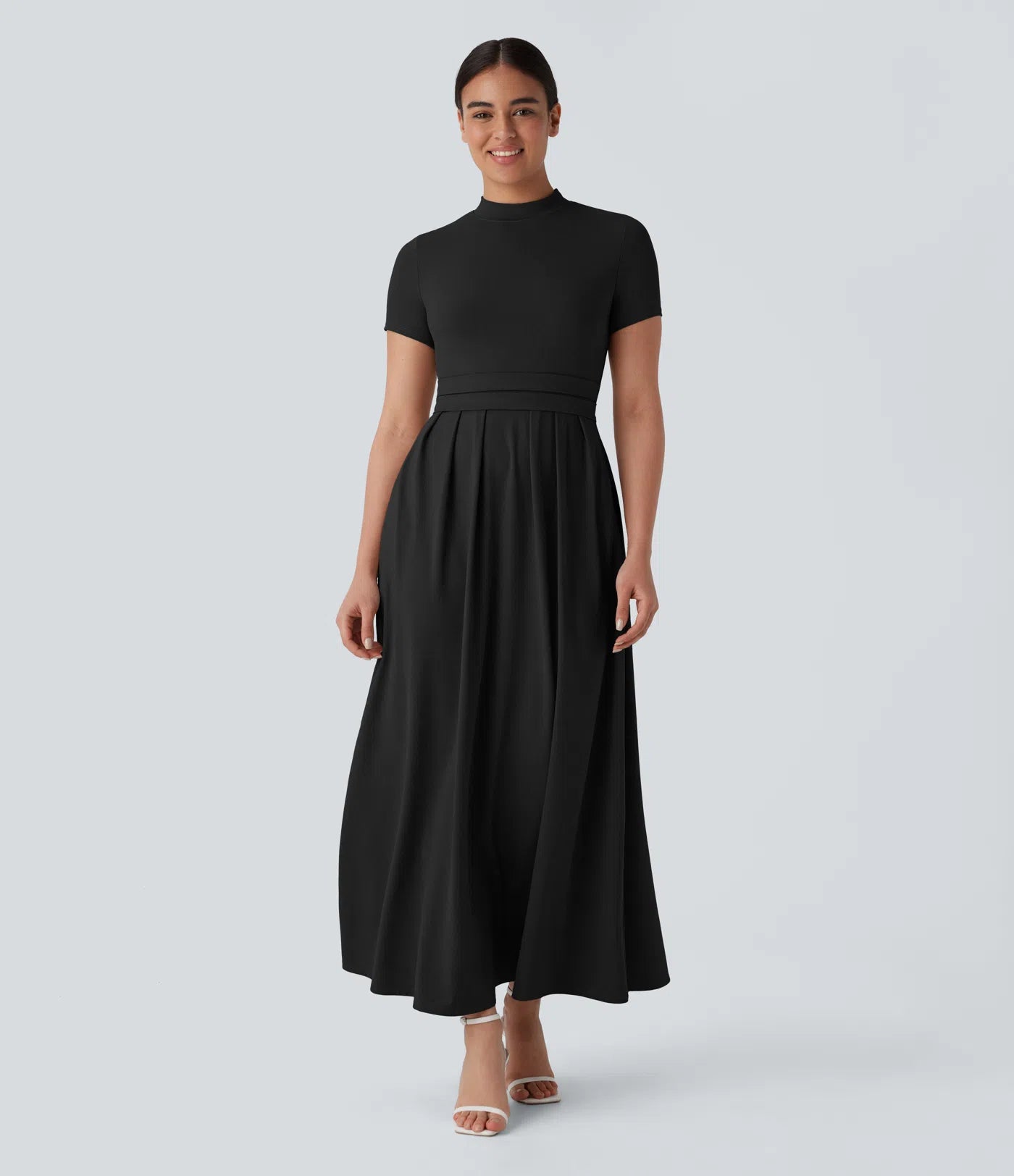 Mikaela | Mock-Neck Pleated Maxi Dress