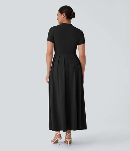 Mikaela | Mock-Neck Pleated Maxi Dress