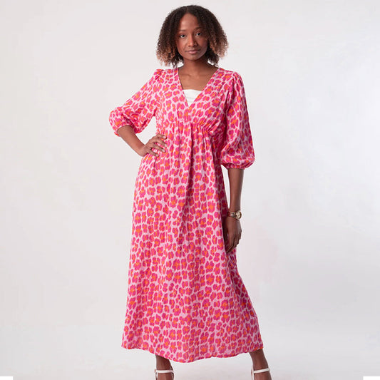 Charisse | Animal Print Empire-Waist Maxi Dress