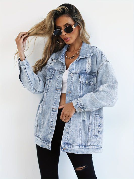 Sienna | Distressed Oversized Denim Jacket
