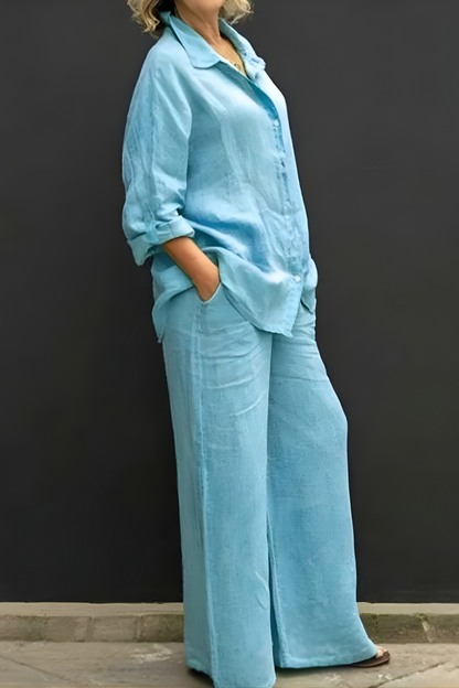 Freya | Button-Down Shirt and Wide-Leg Pants Set